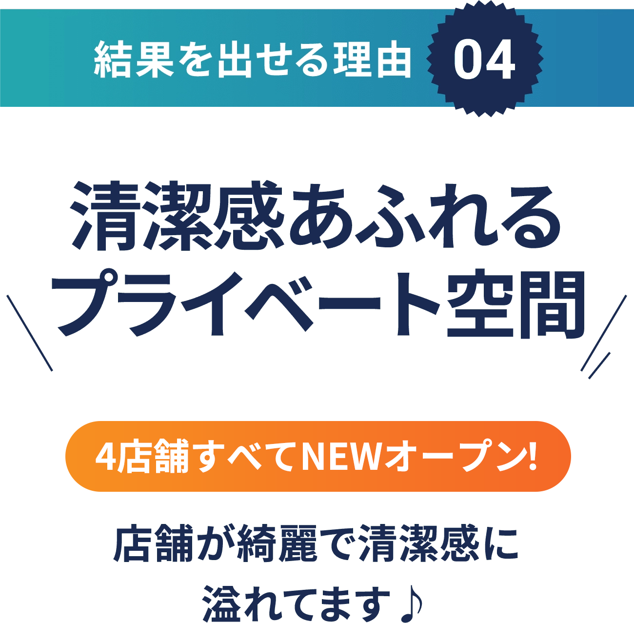 結果を出せる理由04。清潔感あふれるプライベート空間